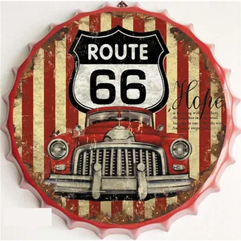Plechová cedule Cedule 35x35cm víko Route 66 Car
