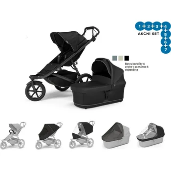 vozík za kolo Kočárek Thule Set 7v1 Urban Glide 3 Black + pláštěnka + ochranná síť + madlo + korbička Black