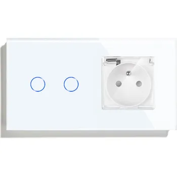 vypínač DVOJITÝ DOTYKOVÝ SPÍNAČ 2K ZÁSUVKA VODOTĚSNÁ IP44 SKLENĚNÝ SPÍNAČ