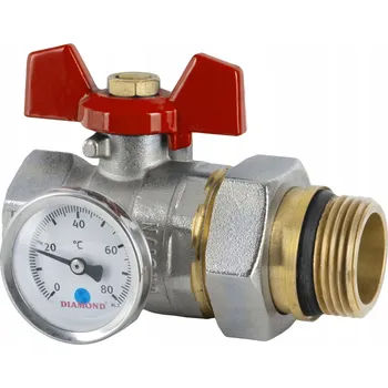 Ventil Kulový kohout 1" s převlečnou maticí a teploměrem červený DN25 Diamond