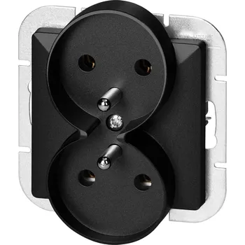 Elektrická zásuvka Dvojitá zapuštěná zásuvka 2x2P+E Pearl, 16A, 250V, PT-6 PR, černá