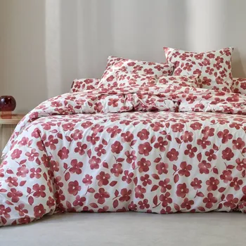 Povlečení Blancheporte Povlečení Petúnie s potiskem, bavlna růžové dřevo jednolůžko 140 x 200 + 70 x 90 cm