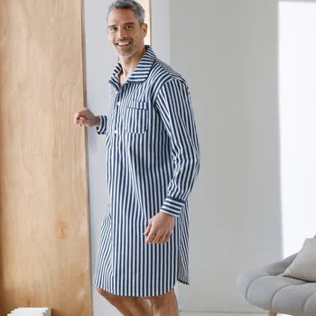 Pánská košile Blancheporte Pruhovaná pyžamová košile, bavlněný flanel nám. modrá/režná 127/136 (3XL)