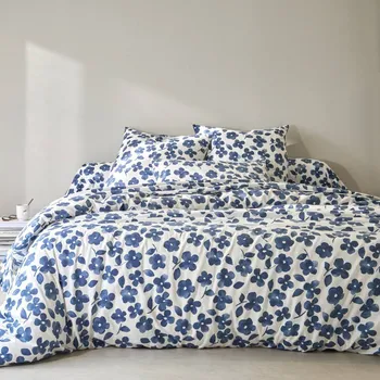 Povlečení Blancheporte Povlečení Petúnie s potiskem, bavlněný flanel modrá klasická plachta 180x270 cm