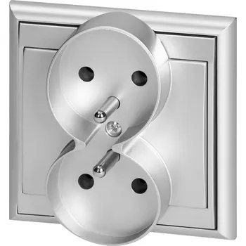Elektrická zásuvka Dvojitá zapuštěná zásuvka 2x2P+E Luna, 16A, 250V, PT-6LR, stříbrná