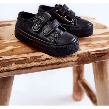 Chlapecké tenisky BIG STAR SHOES Dětské kožené tenisky na suchý zip BIG STAR BIG STAR SHOES černá | šedá 2000597