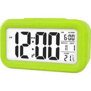 Budík Elektronický Budík Zelený Datum Snooze Podsvícení Teploměr Na Baterie