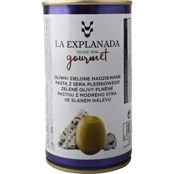 Dárkový potravinový koš La Explanada Olivy zelené plněné sýrovou pastou 350g (La Explanada Olivy zelené plněné sýrovou pastou 350g)