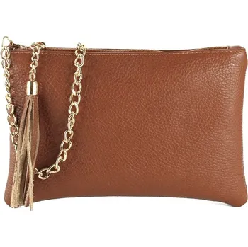 Kabelka Vera Pelle IT Italská hnědá koňaková kožená crossbody kabelka s řetízkem