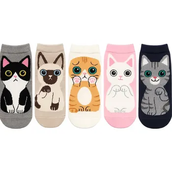 Dámské oblečení Ponožky dámské 5 párů KOČKY krátké ke kotníku barevné KOČKA vel. 35-39