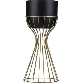 Květináč KOVOVÝ KVĚTINÁČ SE STOJÁNEM GLAM 46X20 CM ČERNÁ/ZLATÁ