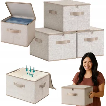 Úložný box Úložná Krabička s víkem, sada 3 kusů ks s úchyty, 40x30x25 cm