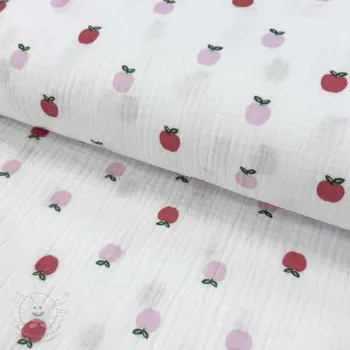 Dvojitá gázovina/mušelín Fruits apple white