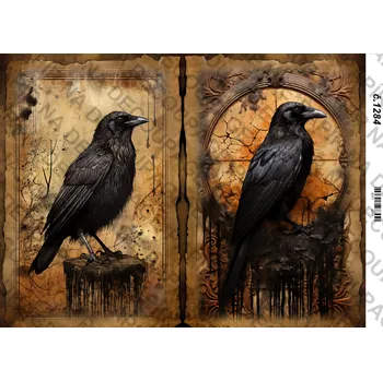 Umělecký papír Rýžový a soft papír na decoupage - Havran - KB01284 Materiál: Soft, Rozměr: A4