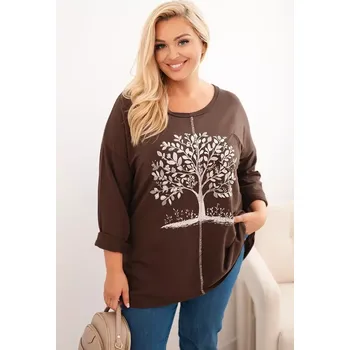 Dámská halenka Kesi Włoski Dámská plus size bavlněná blůza s potiskem stromu hnědá Kesi Włoski šedá | hnědá 3407367