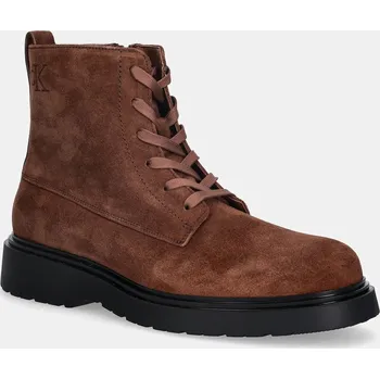 Pánské tenisky Semišové boty Calvin Klein COMBAT ESS LACE UP ZIP BOOT SU pánské, hnědá barva, YM0YM01371 88X, EUR 46