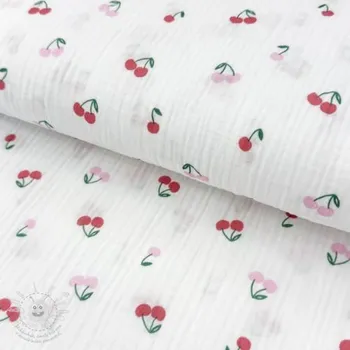 Dvojitá gázovina/mušelín Fruits cherry white