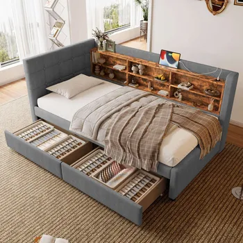 Postel Jednolůžková dřevěná postel Arhatreya 90x200 cm šedá