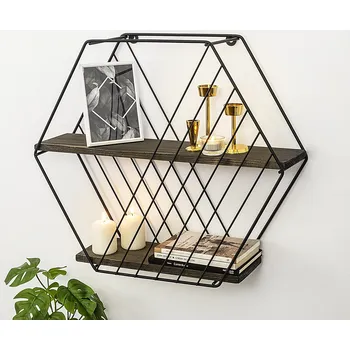 police Nástěnná police ANEMONE VULGARIS černá/tmavý ořech