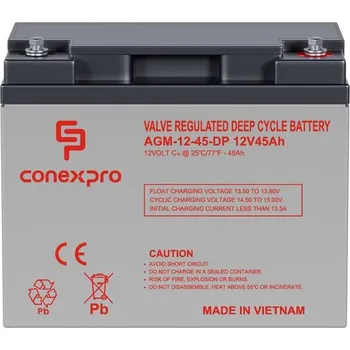 Trakční baterie Baterie Conexpro AGM-12-45-DP VRLA AGM 12V/45Ah, M6, Deep cycle, živ. 10 let