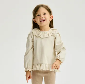 Dívčí tričko Reserved - Halenka s límečkem - béžová - 409FT-08X - 409FT-08X-98