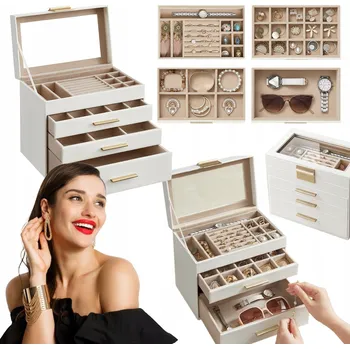 Šperkovnice Krabička se 3 zásuvkami a přihrádkami Šperkovnice Kufr komoda