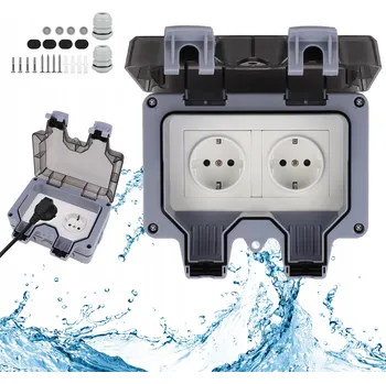 Elektrická zásuvka Dvojitá vodotěsná zásuvka šedá IP66 s uzemněním