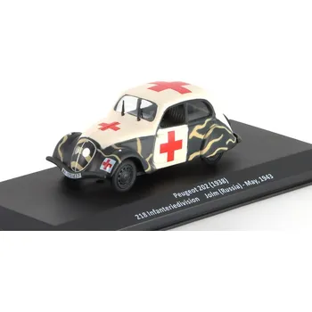 autíčko DeAgostini Peugeot 202 1938 218 Infanteriedivision Jolm Russia - May 1943 1:43 - časopis Samochody Wojskowe s modelem #101 Peugeot 202 France 1940 - kovový model auta