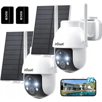 IP kamera 2X SOLÁRNÍ WIFI KAMERA 4MPX SMART VENKOVNÍ OTOČNÁ IP BEZDRÁTOVÁ 32GB