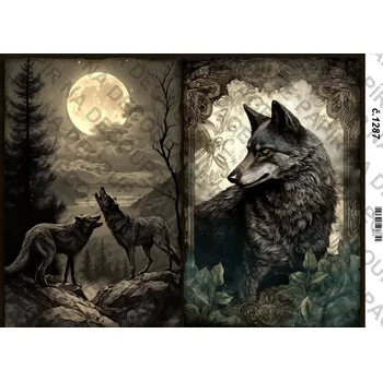 Umělecký papír Rýžový a soft papír na decoupage - Vlk - KB01287 Materiál: Soft, Rozměr: A4