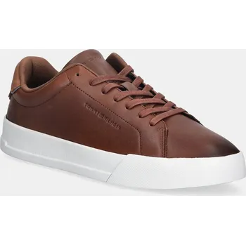 Pánské tenisky Kožené tenisky Tommy Hilfiger TH COURT CORE COGNAC pánské, hnědá barva, FM0FM05729 88X, EUR 46