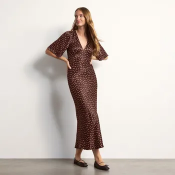 Dámské šaty Reserved - Maxi šaty z viskózy - hnědá - 294JA-88X - 294JA-88X-M