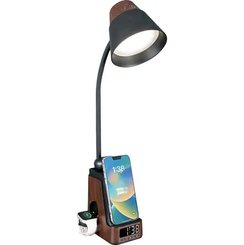 Lampička LED stolní lampička Immax IDEAL s QI nabíjením CCT tmavé dřevo/černá