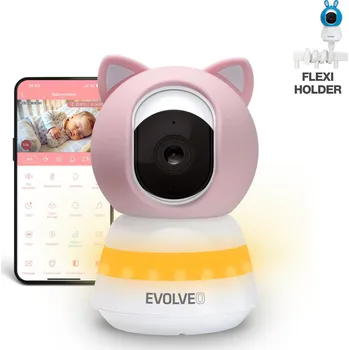 Bezpečnostní kamera EVOLVEO Baby Monitor LUX- Chytrá 360° videochůvička s nočním viděním, detekcí pláče a pohybu, růžová