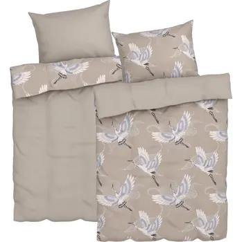 Povlečení LIVARNO home Sada saténového ložního povlečení, 140 x 200 cm, 70 x 90 cm, jeřáb béžové, 2dílná