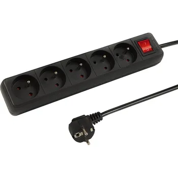 Napájecí kabel Černý prodlužovací kabel 5 zásuvek 5m s vypínačem