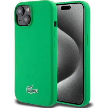 Pouzdro na mobilní telefon Lacoste Liquid Silicone Microfiber Croc Logo MagSafe Zadní Kryt pro iPhone 15 Barva: Zelená