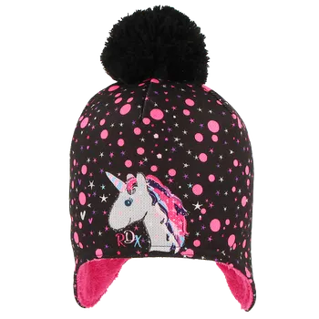Kojenecká čepice RDX Zimní čepice na uši s bambulí Jednorožec černá Vel. 6