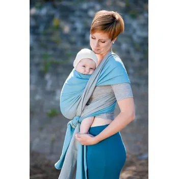 Šátek na nošení dítěte Šátek na nošení dětí Storchenwiege, vzor Leo duet tyrkysovo-šedý 5,2m