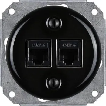 Elektrická zásuvka Elhard KV2034B Keramik 2xRJ45 zásuvka cat.6 - kulatá, černá