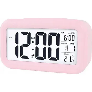 Budík Elektronický Budík Růžový Datum Snooze Podsvícení Teploměr Na Baterie