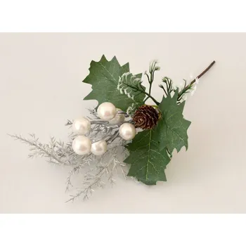 umělá květina Přízdoba - větvička s bílým hlohem