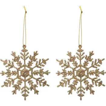 Vánoční dekorace Atmosphera Třpytivé přívěsky ve tvaru sněhových vločků, 2 ks, zlatá barva