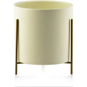 Pěstitelství KERAMICKÝ KVĚTINÁČ SE STOJÁNEM NEVA BASIC 12X14,5 CM KRÉMOVÁ