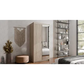 Šatní skříň ŠATNÍ SKŘÍŇ SE ZRCADLEM ELENA I 2D 90 CM DUB SONOMA