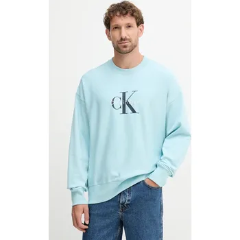 Pánská mikina Mikina Calvin Klein Jeans pánská, tyrkysová barva, s potiskem, LV04RD234G 06X, vel. XS