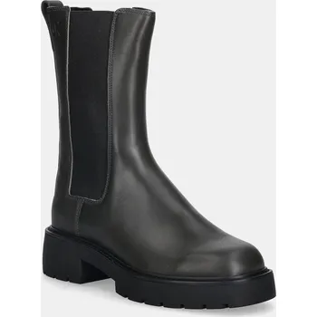 Dámská zimní obuv Kožené kotníkové boty Calvin Klein CHUNKY HIGH CHELSEA zelená barva, na plochém podpatku, YW0YW01909 87X, EUR 39