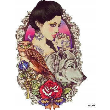 Odstranitelné tetování Dočasné tetování TATTOO 3D SUPER KVALITA 20x15 Žena Vlk Sova květiny