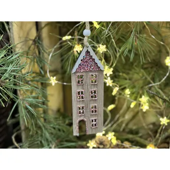 Vánoce Závěs domek růžový glitr (7)