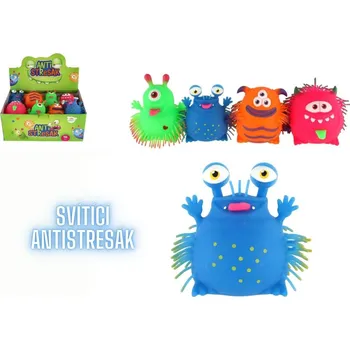 Dětský míč Míček příšerka antistresový mačkací silikon 11cm na baterie se světlem 4 druhy
